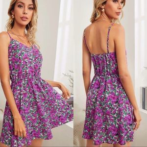Floral Print Elastic Waist Dress